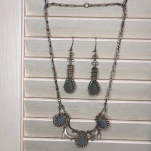 Blue and silver necklace and earring set